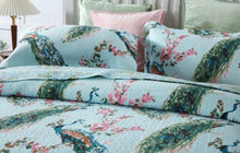Cotton bedspread coverlet queen king quilted blue peacock green