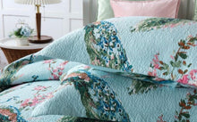 Cotton bedspread coverlet queen king quilted blue peacock green
