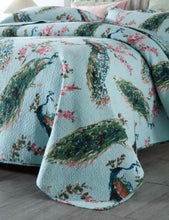 Cotton bedspread coverlet queen king quilted blue peacock green