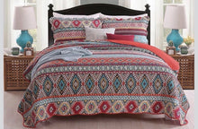 Cotton quilted bedspread queen king multicolour tribal  burgundy blue brown