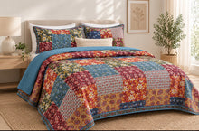 3 piece cotton bedspread coverlet blue queen king navy white patchwork design