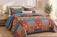 3 piece cotton bedspread coverlet blue queen king navy white patchwork design