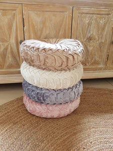 Round glamour velvet ruched cushion moonlight grey