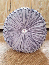 Round glamour velvet ruched cushion moonlight grey