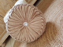 Round glamour velvet ruched cushion moonlight beige