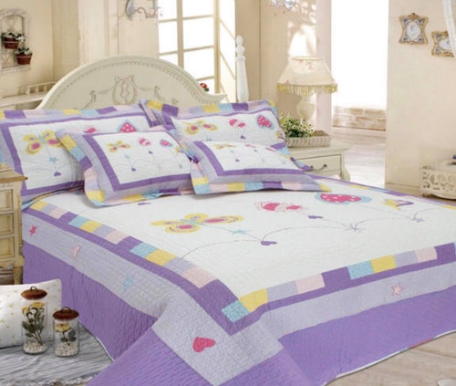 single / king single  cotton bedspread butterfly purple