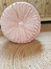 Round glamour velvet ruched cushion dusty pink