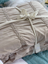 3 piece queen Anastasia  comforter bedspread beige taupe latte ruffles