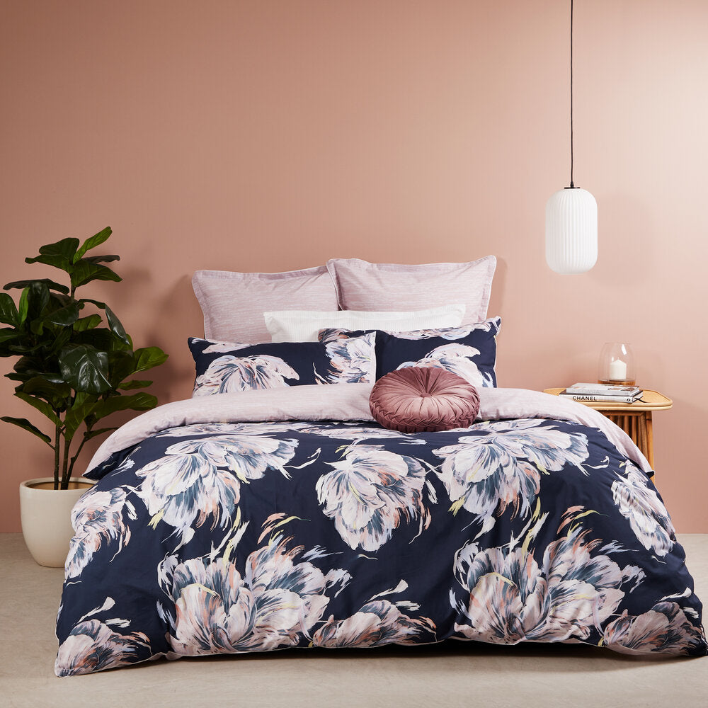 new 3PCS Valentine Navy Quilt Cover Set by Logan & Mason Navy Pink Cotton king