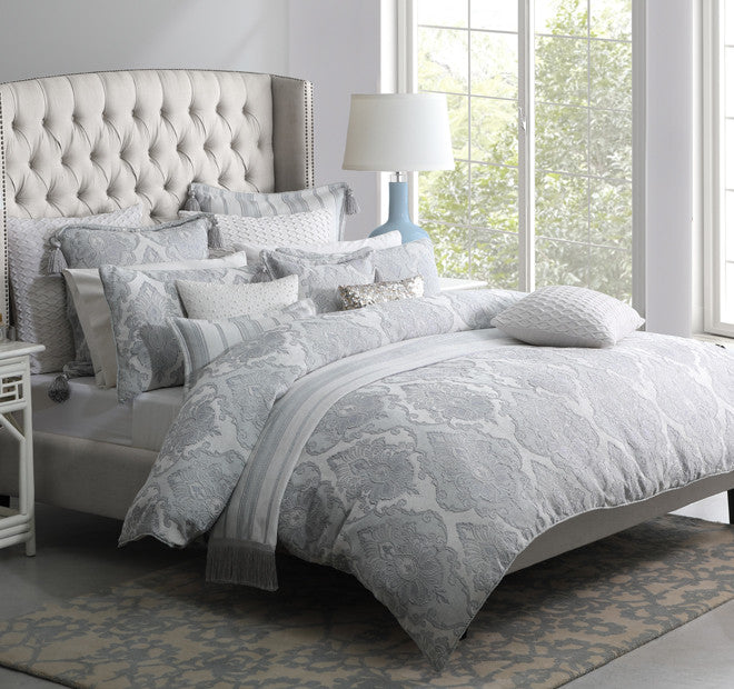 Marseilles king quilt cover set by davinci grey silver damask