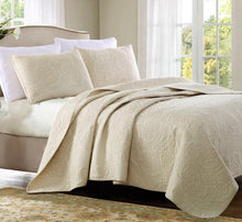 Cotton bedspread coverlet king queen damask ivory provincial beige