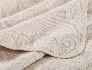 Cotton bedspread coverlet king queen damask ivory provincial beige