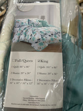 5 piece set Queen / king bedspread coverlet floral green blue turquoise aqua summer vibrant Relax