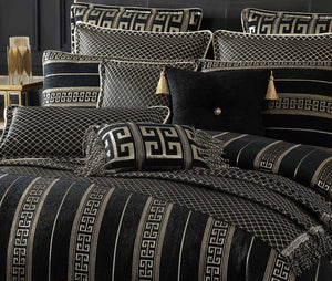 Mateo king quilt cover Davinci elegant bold chenille Greek key pattern gold black elegant luxury bedding