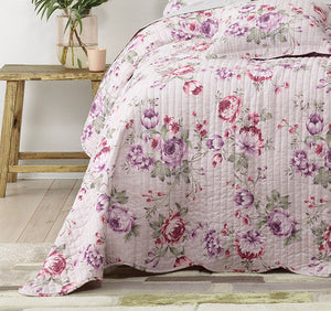 Botanical blue bedspread coverlet cotton double floral pink purple