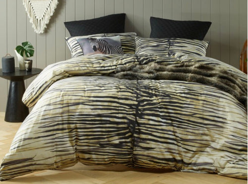 Safari quilt covet set queen Bianca cotton blend beige black zebra in