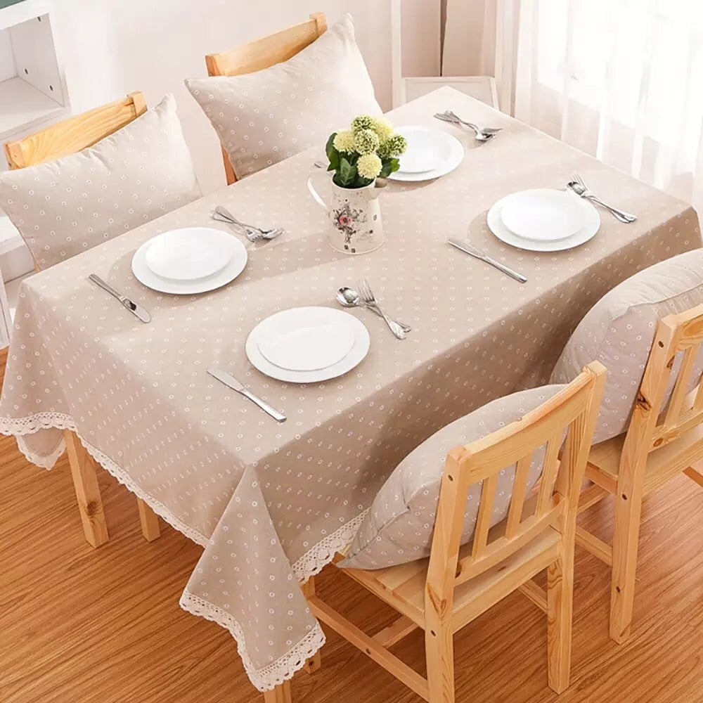 6-8 seater table cover linen cotton lace blend daisy print