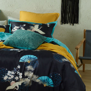 Soraya cotton quilt cover set Bianca blue aqua black king