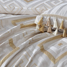 Davinci santos snow set queen gold cream elegant jacquard ivory chenille greek key motif