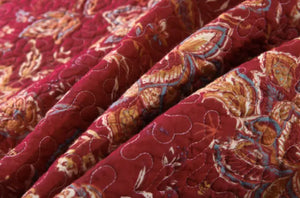 Sale 3 piece coverlet bedspread queen king reversible quilted burgundy red floral beige