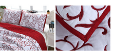 Cotton bedspread coverlet queen king quilted provincial damask red embroidered elegant royal white