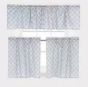 3 piece kitchen curtain silver white modern