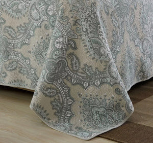 Cotton bedspread coverlet queen king quilted provincial damask blue grey royal elegant