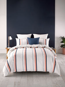 Sol peach cotton quilt cover by linen house white navy peach queen