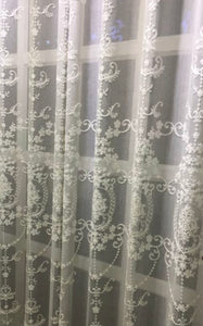 Pair of Victorian sheer curtain white embroidered provincial white 4 metre x 230 drop