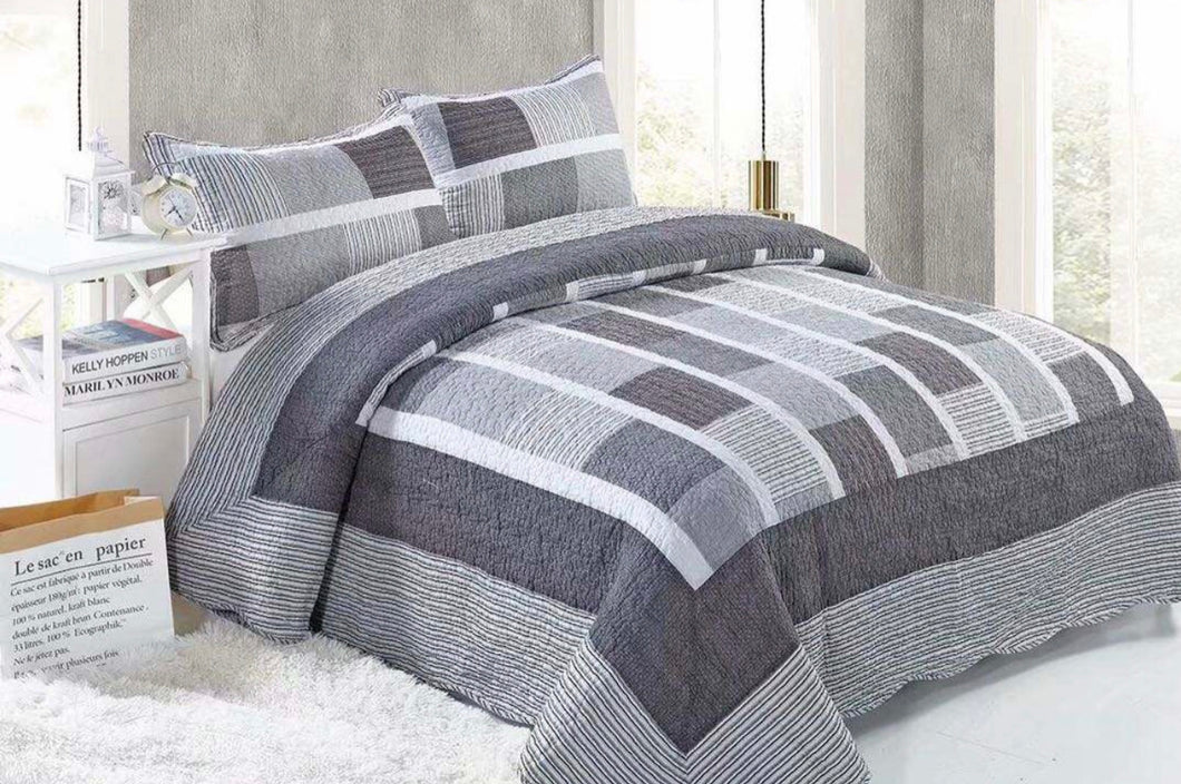 Cotton bedspread coverlet queen king quilted provincial grey silver white black Chesterfield grey