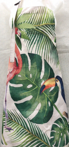 Colourful apron rainforest inspired Tuscan flamingo