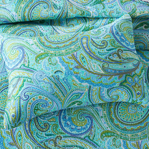 Cotton bedspread coverlet queen king blue green Paisley reversible