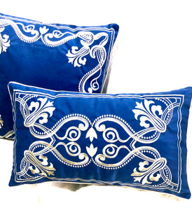 Set of embroidered gold cushion covers elegant red, royal blue, black , green, white