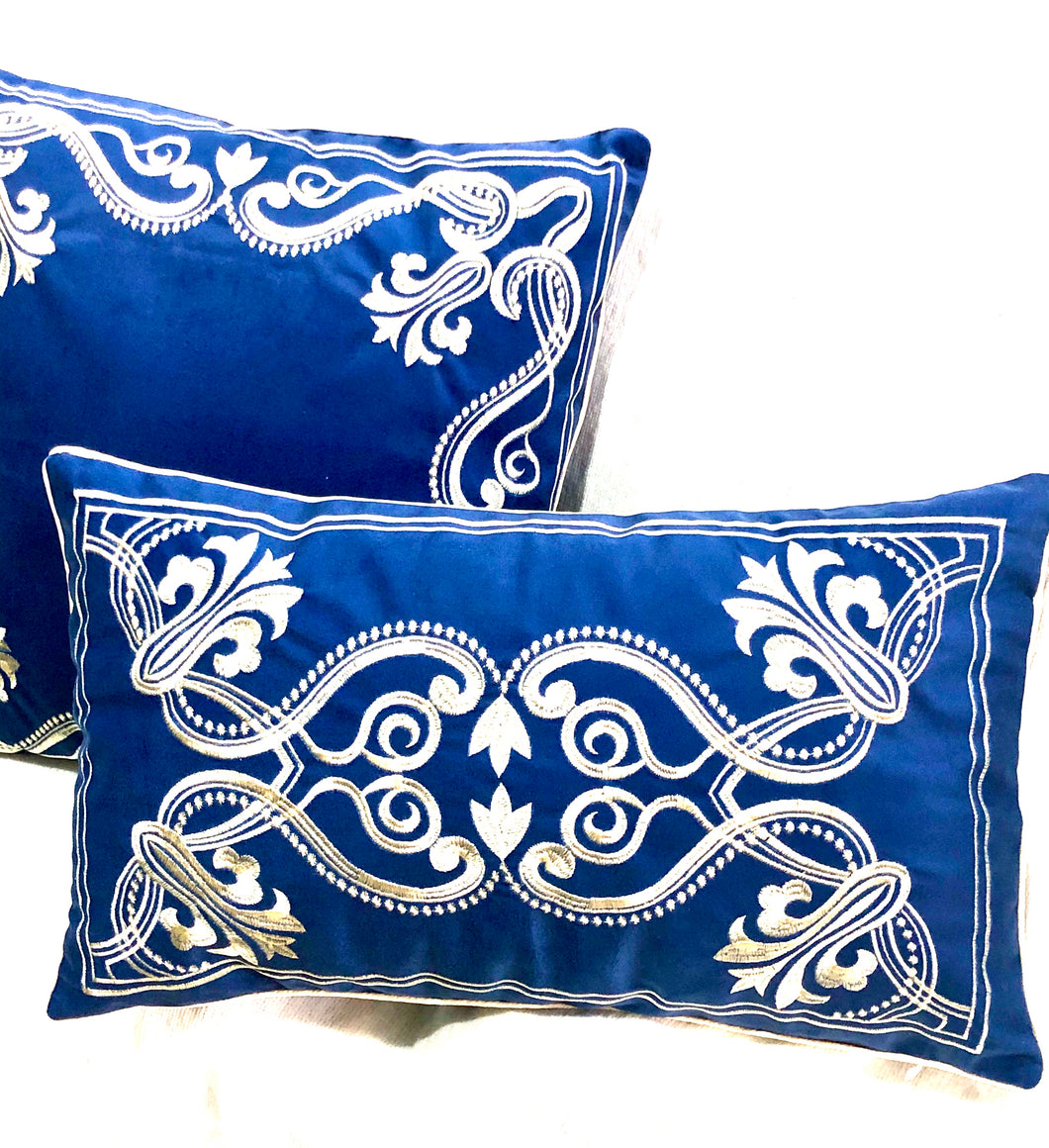 Set of embroidered gold cushion covers elegant red, royal blue, black , green, white