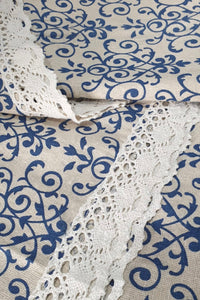 6-8 seater Vintage table cover navy linen lace