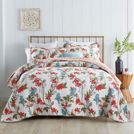 Cotton bedspread coverlet king queen reversible the blue bird floral red orange reverse sale
