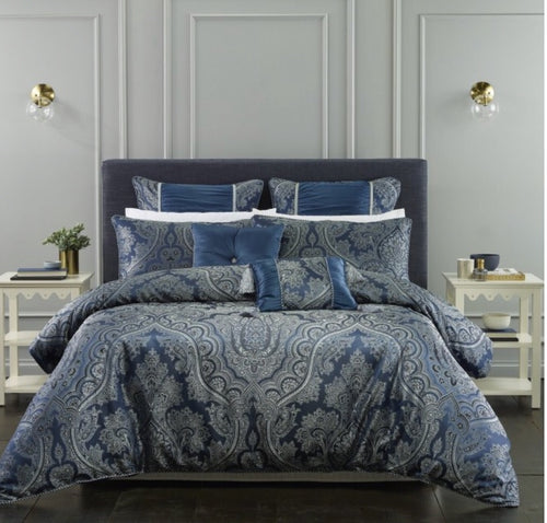 7 piece Clementine queen quilt cover navy by Bianca