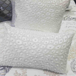 Pearl white hand beaded  cushion 45cm x45cm square