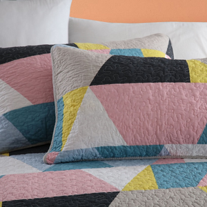 Sale Cotton bedspread coverlet queen king quilted modern geometric design black beige pink blue yellow