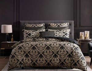 Vercelli noir Davinci quilt cover set elegant damask provincial gold black king jacqurad