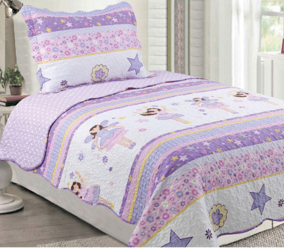 Girl kids single or king single bedspread coverlet purple princess bedding