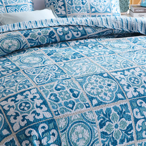 Sale New 3 piece bedspread coverlet cotton queen king aqua blue turquoise Turkish design morocco