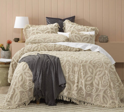 Sheba by Bianca coverlet queen double cotton chenille bedspread beige taupe