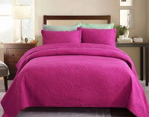 Cotton bedspread coverlet quilted queen king vintage fuchsia pink