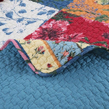 Cotton bedspread coverlet king queen reversible botanical red blue pink patchwork design