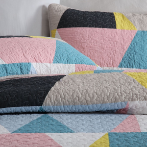 Sale Cotton bedspread coverlet queen king quilted modern geometric design black beige pink blue yellow