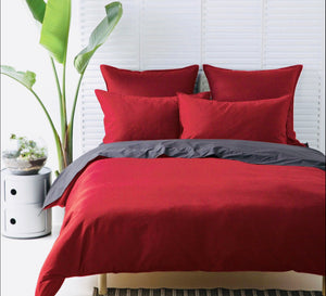 Waffle red cotton linen house quilt cover set deco red ruby