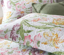 Sale 3 piece  bedspread coverlet cotton queen king floral white pink purple yellow green reversible summer vibrant