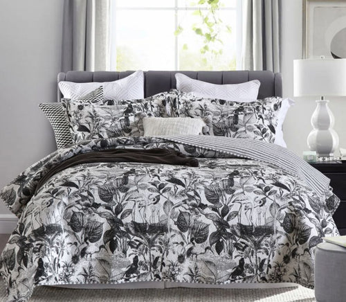 Cotton bedspread coverlet queen king reversible black white crane bird artistic botanical age