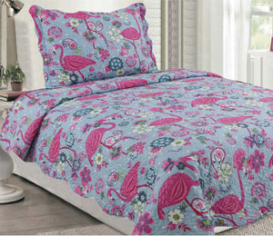 Girl kids single or king single kids bedspread coverlet pink flamingos girl